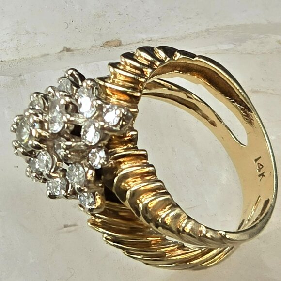 Vintage 14K Gold Diamond Cluster Ring Yellow & White Gold Size 5.2  JH174 - Picture 5 of 16